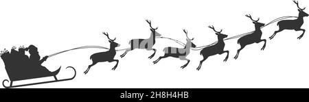 Weihnachtsmann im Schlitten gezogen von Rentieren, Silhouette Vektor-Illustration Stock Vektor