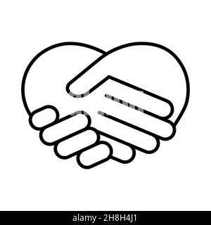 Handschlag in Form von Herz-Vektor-Umriss-Symbol auf weißem Hintergrund, valentinstag-Symbol Stock Vektor