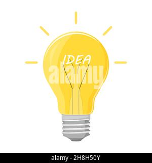 Glühbirne mit dem Wort Idee Symbol, isoliert auf weißem Hintergrund, flacher Stil. Bulb Vector Element Kann Für Idee, Glühbirne, Lichtdesign-Konzept Verwendet Werden. Stock Vektor