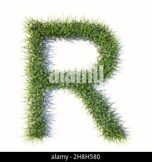 Konzept oder konzeptuelle grüne Sommer Rasen Gras Symbol isoliert weißen Hintergrund, die Schrift R . 3D Illustration Metapher für Natur, Naturschutz, Orgel Stockfoto