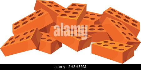 Haufen von Ziegeln. Heap oder Stapel roten Stein quadratischen Ziegel, Baumaterial, Cartoon flache Vektor-Symbol-Illustration isoliert auf weißem Hintergrund Stock Vektor
