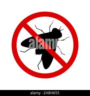 Keine Fliege mit Verbotsschild. Anti-Fliegenschädlingsbekämpfung Verbot, Verbot parasitäre Insekten Silhouette Vektor. Stop Fly Insekten Vektor-Symbol, Symbol Stock Vektor