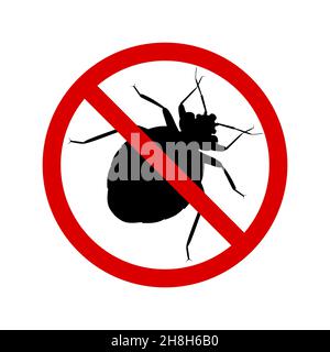 Bug-Warnschild, Vektor-Symbol, flaches Design. Stop Insektenkäfer, schwarze Kontur, isoliert auf weißem Hintergrund Stock Vektor
