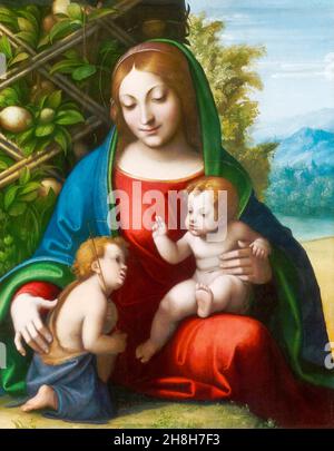 Jungfrau und Kind mit dem jungen Heiligen Johannes dem Täufer, Gemälde von Antonio da Correggio, um 1515 Stockfoto