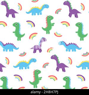 Bunte kindliche Muster mit Dinosauriern und Regenbogen Stock Vektor