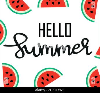 Hello Summer Vektorgrafik, Hintergrund. Fun Zitat Hipster Design Logo oder Label. Hand Lettering inspirierende Typografie Poster, Banner. eps 10 Stock Vektor