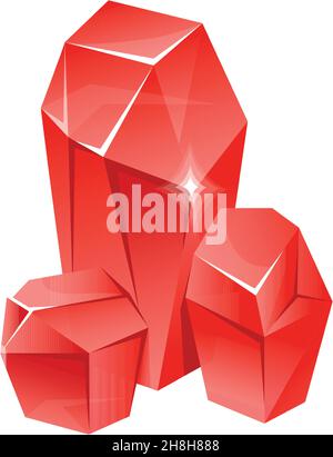 Rote Edelsteine in den Farben des Rotes. Kristallsteine, bunt brillant, Cartoon-Vektor-Illustration isoliert auf weißem Hintergrund Stock Vektor