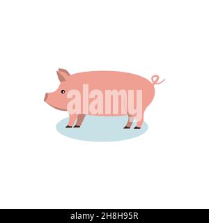 Rosa Schwein im flachen Stil isoliert auf weißem Hintergrund. Pig Icon für Web und Banner. Vektorgrafik eps 10 Stock Vektor