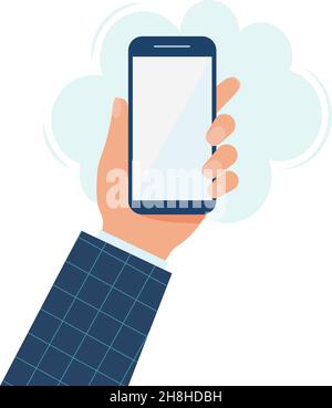 Martphone in der Hand. Mobiltelefon hält sich in den Händen. Flache Ausführung, Vektorgrafik. eps 10 Stock Vektor