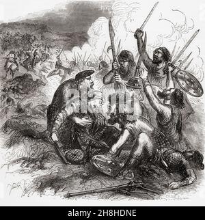 Der Tod von Dundee in der Schlacht von Killiekrankie, 1689. John Graham von Claverhouse, 1st Viscount Dundee, 1648 –1689, aka 7th Laird von Claverhouse, bis er 1688 zur Viscountcy erhoben wurde. Schottischer Soldat und Adliger, Tory und Episkopalier. Aus Cassells Illustrated History of England, veröffentlicht um 1890. Stockfoto