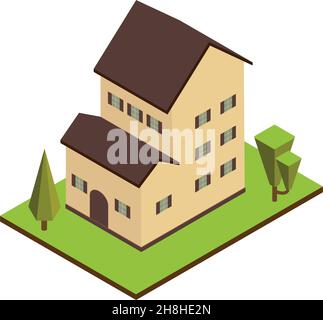 Isometrisches Haus auf weißem Hintergrund. Haus, Immobilien oder Miete Konzeptdarstellung. Privathaus in isometrischer Perspektive. eps Stock Vektor