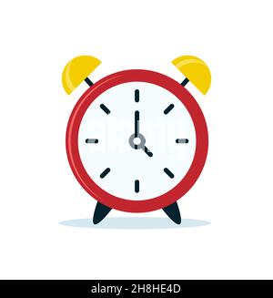 Symbol Wecker mit langen Schatten. Flaches Design Stil. Uhr Silhouette. Einfach auf das Symbol. Moderne Wohnung in modischen Farben. Web site Seite und mobile App Stock Vektor