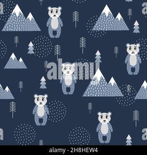 Vektor skandinavisches Muster. Tiere, Bären Wigwam Berge asketische eps Stock Vektor
