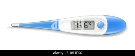 Medizinische Thermometer zur Bestimmung der Temperatur des menschlichen Körpers. Quecksilberthermometer und elektronische Thermometer. Vektor 3D realistische Illustration. Stock Vektor