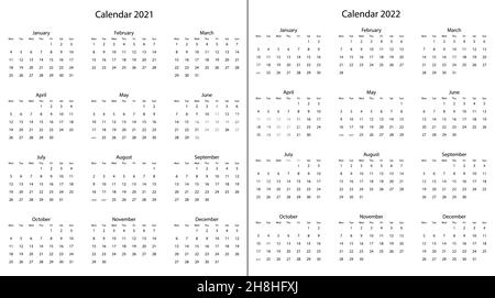 2021, 20220 Jahreskalender - 12 Monate Jahreskalender Stock Vektor