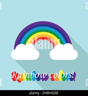 Farbiger Regenbogen mit Wolken. Vektorgrafik mit blauem Hintergrund. Stock Vektor