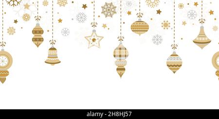 eps-Vektor-Illustration mit verschiedenen Vintage elegante weihnachtsbaumkugeln mit Ornamenten und festlichen Dekorationen in Gold Stock Vektor