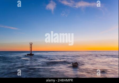 Frankreich, Morbihan (56), Ria d'Etel, Plouhinec, Coucher de Soleil sur la Barre d'Etel Stockfoto