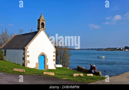 Frankreich, Morbihan (56), Ria d'Etel, Plouhinec, la Chapelle Saint-Guillaume à l'extréimté de la presqu'île de Nestadio Stockfoto