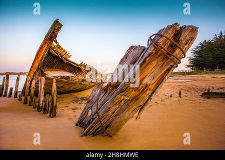 Frankreich, Morbihan (56), Ria d'Etel, Plouhinec, Le Cimetière des thoniers et chalutiers du Magouër Stockfoto