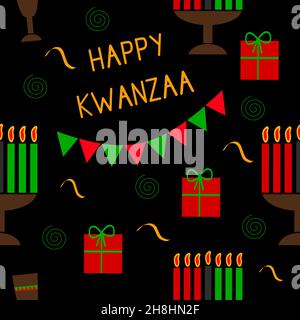 Happy Kwanzaa nahtloses Muster. Geschenkpapier, Hintergründe für den Kwanzaa Urlaub Stock Vektor
