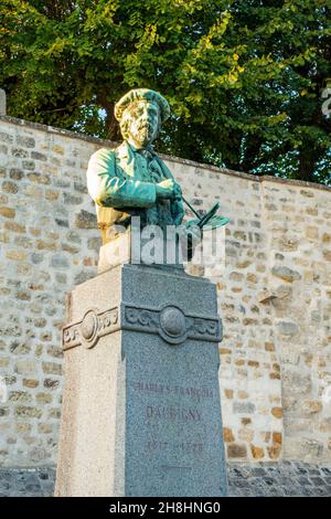 Frankreich, Val d'Oise, Auvers sur Oise, die Büste des Malers Charles François Daubigny, regionaler Naturpark von Französisch Vexin Stockfoto