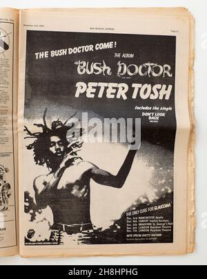 Werbung für Peter Tosh Album Bush Doctor im 1970s NME Magazine Stockfoto