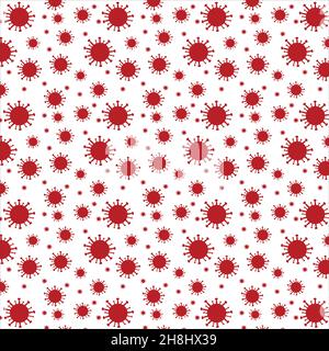 Unendliches, nahtloses Vektormuster von covid19 Coronavirus- oder omicron-Variante in Rot. Konzept der Viruserkrankungen, die in einer Textur dargestellt werden Stock Vektor