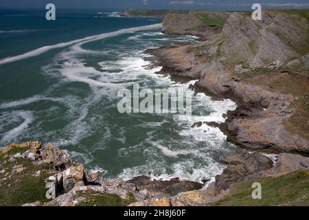 Roten Kammer Klippen, Thurba, Gower Peninsula, South Wales Stockfoto