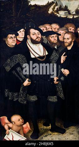 Martin Luther (1483-1546) und die Wittenberg-Reformatoren von Lucas Cranach dem Jüngeren, Öl auf Tafel, 1543 Stockfoto