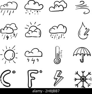Handgezeichnetes Wettersymbol im Doodle-Stil isoliert Stock Vektor