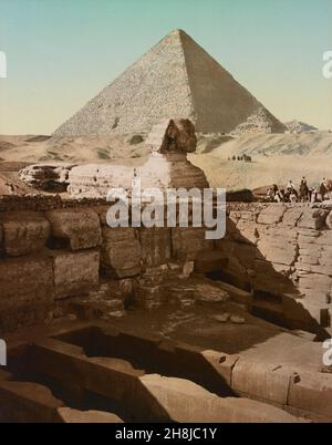 Die große Sphinx und die große Pyramide von Gizeh Statue, Ägypten ca. 1890-1900 Stockfoto
