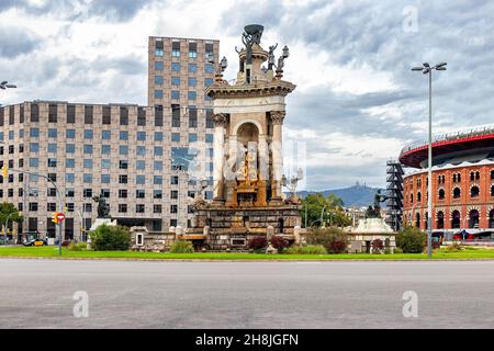 Blick auf den spanischen Platz in Barcelona (Plaça d'Espanya) , Katalonien, Spanien Stockfoto