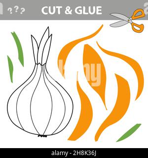 Cut and Leim - einfaches Spiel für Kinder. Einfache pädagogische Papier-Spiel für Kinder. Einfache Anwendung für Kinder mit Zwiebel Stock Vektor