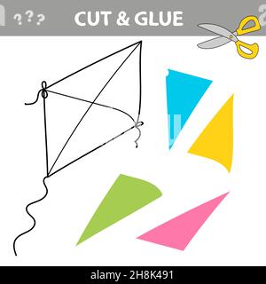 Cut and Leim - einfaches Spiel für Kinder. Witziger Drachen. Bildung Papier Spiel für Kinder im Vorschulalter. Vektorgrafik. Stock Vektor
