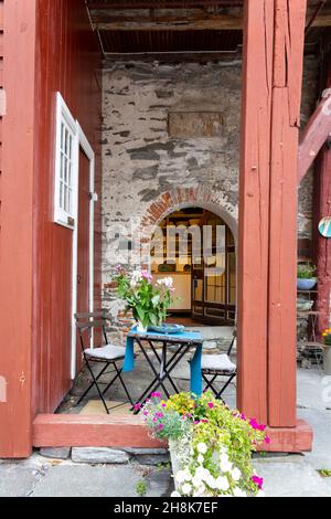 Alte Gebäude im alten Bryggen in Bergen Stockfoto