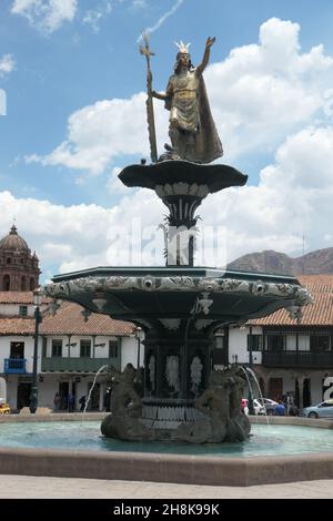 Statue im Zentrum von Cusco Peru Stockfoto