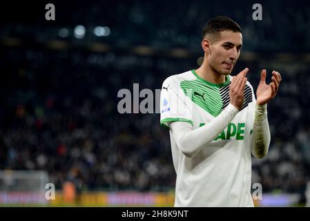 Mert Mulder von US Sassuolo während des Serie A Match zwischen Juventus FC und Sassuolo im Allianz Stadium, Turin am 27. Oktober 2021, in Italien Stockfoto