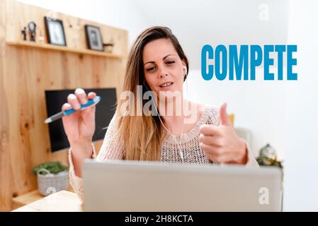 Konzeptionelle Darstellung im Wettbewerb. Wort geschrieben auf etwas gewinnen, indem es besiegt oder etabliert Überlegenheit über andere beobachten Online-Dokumentationen, spielen Stockfoto