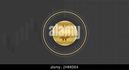 Bitcoin-Münze mit Hintergrund und Diagramm aus Diagrammpapier, leer Stockfoto