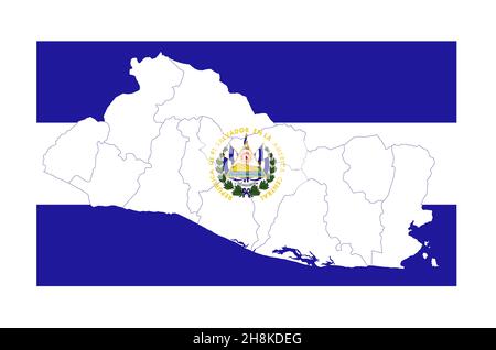 El Salvador Flagge mit Karte und Regionen, leer Stockfoto