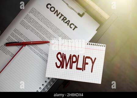 Konzeptionelle Darstellung vereinfachen. Konzept Bedeutung Machen Sie etwas einfacher oder einfacher zu tun oder zu verstehen Entwirren Denken Neue helle Ideen erneuern Stockfoto