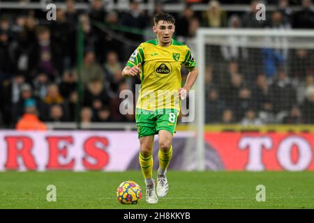 Newcastle, Großbritannien. 30th. November 2021. Billy Gilmour #8 von Norwich City mit dem Ball in Newcastle, Vereinigtes Königreich am 11/30/2021. (Foto von Simon Whitehead/News Images/Sipa USA) Quelle: SIPA USA/Alamy Live News Stockfoto