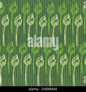 Vektor grün abstrakt Kunst Lotus Blume Knospen Streifen 03 wiederholen Muster. Geeignet für Textilien, Geschenkpapier und Tapeten. Stock Vektor