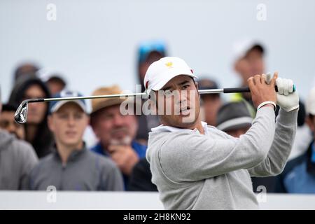 Hideki Matsuyama aus Japan schlägt während der Presidents Cup-Übungsrunde ab Credit: Speed Media/Alamy Live News Stockfoto