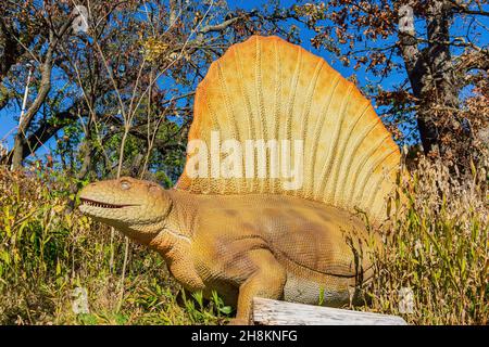 Nahaufnahme des Dinosauriermodells Edaphosaurus in Oklahoma Stockfoto