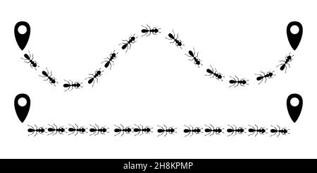 Ameisen-Pfad mit Positionssymbolen. Route oder Pfad auf weißem Hintergrund isoliert. Vektorgrafik Stock Vektor
