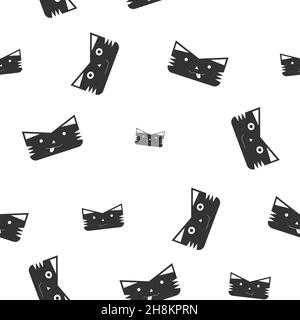 Muster des Gesichts der Katze oder des Tigers in einfarbiger schwarzer Farbe mit Emotionen. Symbol des Jahres 2022. Symbol. Isoliert auf weißem Hintergrund. Flache Vektorgrafik. Stock Vektor