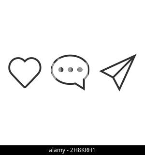 Design mit abstrakten Vektorlinien-Symbolen. „Gefällt mir“-Schaltfläche, „Kommentieren“ und „Teilen“. Zeichen für soziale Netzwerke. Stock Vektor