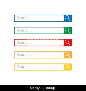 Web-Suchformular und Schaltfläche mit Lupenschild. Variationen Farben abgerundetes Rechteck Stock Vektor